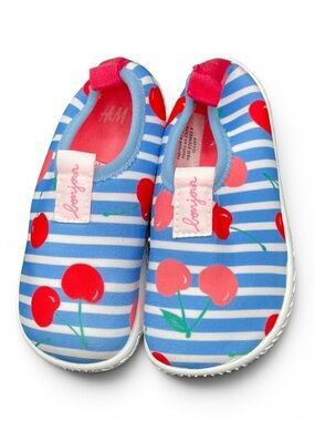 H&M Blue & White Stripe Kids Water Shoes with Red Cherry Print